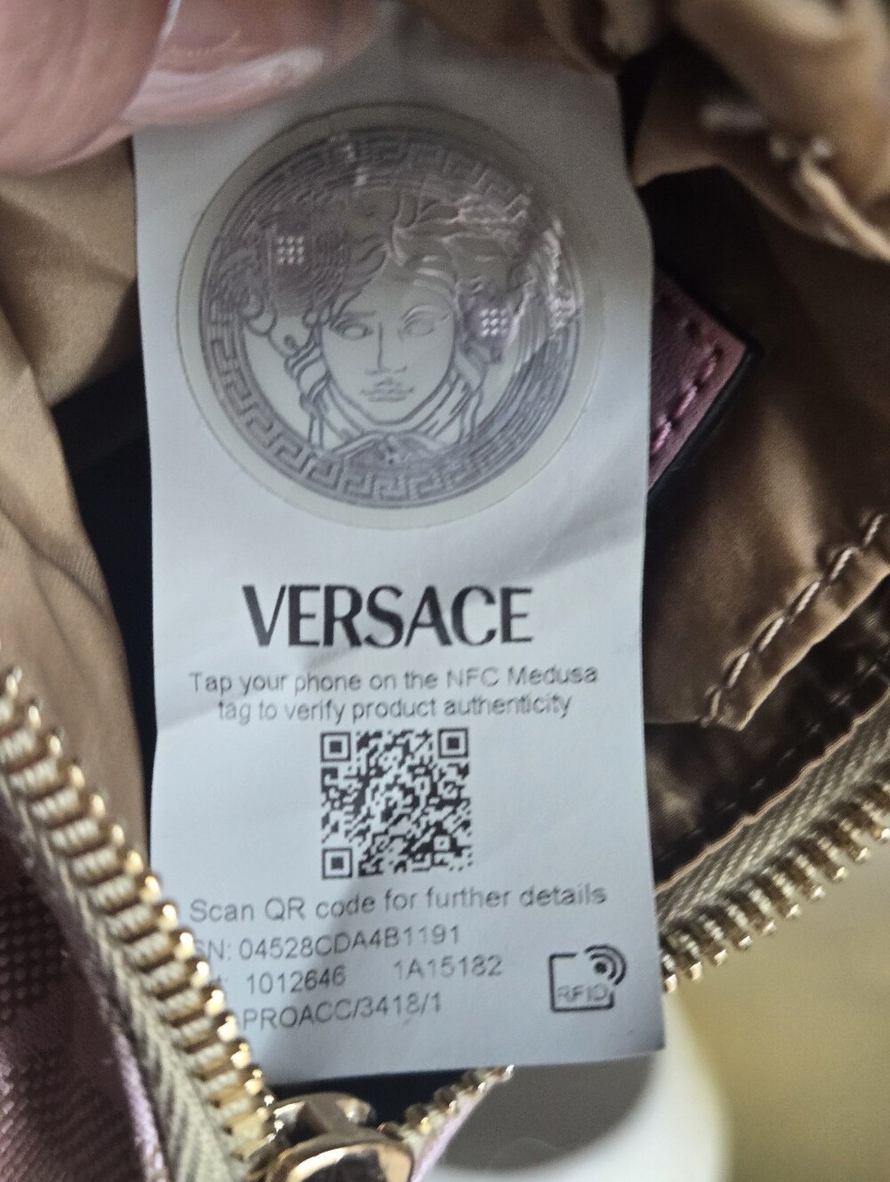 EUC Versace Pink Logo Print Jaquard Mini Baguette Bag With Strap - Picture 10 of 15